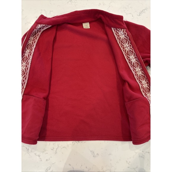 LL BEAN JACKET‎ Nordic Snowflake Knit Trim Fair Isle Poinsettia Ribbon Womens XL - Picture 7 of 9